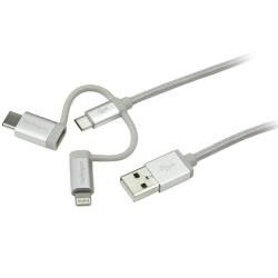 【新品/取寄品/代引不可】USB接続マルチ充電ケーブル 1m Lightning/USB Type-C/Micro-USB対応 
