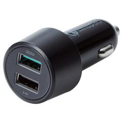 【新品/取寄品/代引不可】シガーチャージャー/2USBポート(自動識別)/QuickCharge3.0+USB1ポート(最大2.