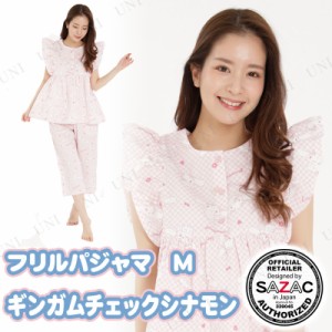 【取寄品】 SAZAC(サザック) ギンガムチェックシナモンフリルパジャマ ピンク レディスM 【 寝巻き 女性用 レディース キャラクター 部屋