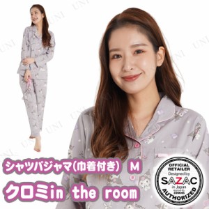 【取寄品】 SAZAC(サザック) クロミin the roomシャツパジャマ(巾着付き) ブラック レディスM 【 キャラクター 寝巻き 寝間着 女性用 部