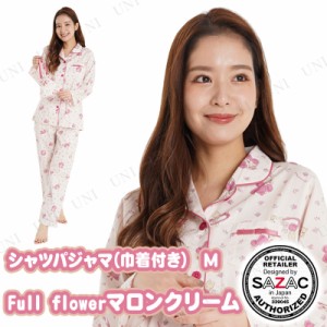 SAZAC(サザック) Full flowerマロンクリームシャツパジャマ(巾着付き) ピンク レディスM 【 部屋着 サンリオ 寝巻き ファッション 寝間着