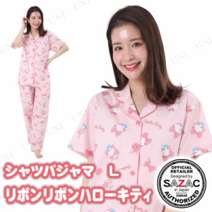 【取寄品】 SAZAC(サザック) リボンリボンハローキティシャツパジャマ レッド レディスL 【 寝巻き ルームウェア 女性用 キャラクター 大