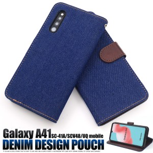 Galaxy A41 SC-41A SCV48 UQ mobile用 デニムデザイン 手帳型ケース シンプル denim jeans 無地 ギャラクシーA41 保護 カバー 横開き gal