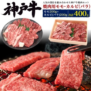 送料無料 神戸牛 焼肉用 食べ比べセット モモ・カルビ（バラ）各200g 合計400g セット ブランド牛 （2〜3人前）焼き肉用 黒毛和牛 牛肉 