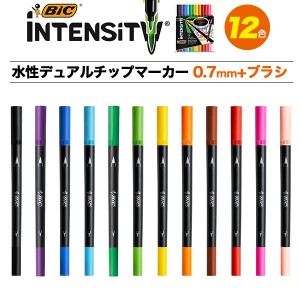【12色セット】BIC インテンシティ 水性デュアルチップマーカー フェルトチップ 0.7mm+ブラシチップ筆 12本 細字 水性ペン カラーペン カ
