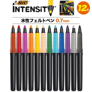 【12色セット】BIC インテンシティ 水性フェルトペン 0.7mm 12色 水性ペン カラーペン ソフトグリップ 握りやすい カラフル 文房具 筆記