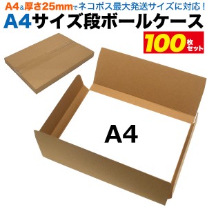 段ボール箱 100枚セット A4サイズ メール便用 段ボールケース 303×215×25mm 梱包材 段ボール 梱包用 梱包 配送 通販 発送 ダンボール箱