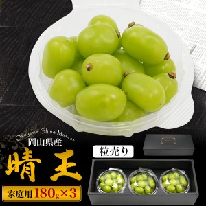 家庭用 岡山県産 シャインマスカット 【晴王】 粒売り 180g×3パック 訳あり 種なし 蒲萄 自宅用 果物 ぶどう 国産 フルーツ お取り寄せ 