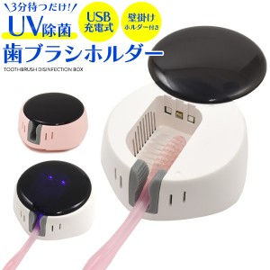 UV除菌 歯ブラシホルダー USB充電式 乾燥機能付き 歯ブラシケース 持ち運び 便利 オフィス用 カバン用 シンプル ホワイト ピンク 2色展開