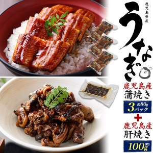 国産 うなぎ カットうなぎ蒲焼き & 肝焼きセット 鹿児島県産 鰻 約80g×3パック うなぎ肝焼き 100g 鰻の肝 タレ グルメ ウナギ 人気 きも