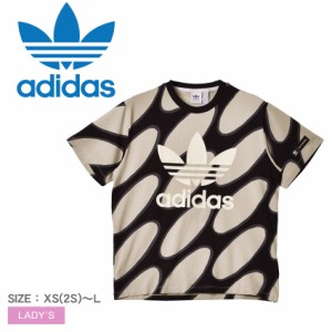 アディダス オリジナルス Tシャツ レディース マリメッコ 総柄プリントシャツ ベージュ ブラック 黒 ADIDAS ORIGINALS IC1543 トップス 