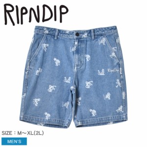 リップンディップ パンツ メンズ DANCE PARTY DENIM SHORTS ブルー 青 ホワイト 白 RIPNDIP RND9020 ウエア ズボン ショートパンツ ボト