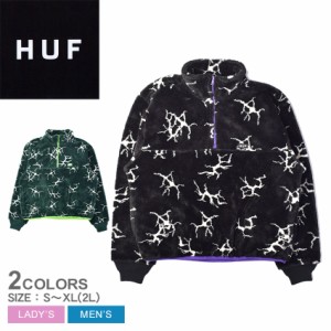 ハフ アウター レディース メンズ QUAKE SHERPA 1/4 ZIP FLEECE 黒 ブラック 緑 グリーン HUF FL00185 ジャケット ハーフジップ フリース