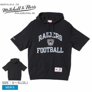 ミッチェルアンドネス トップス メンズ NFL ラスベガス・レイダース ショート スリーブ フリース フード ブラック 黒 MITCHELL ＆ NESS F