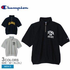 チャンピオン 半袖シャツ メンズ リバースウィーブ ハーフスリーブジップスウェットシャツ ブラック 黒 グレー CHAMPION C3-Z007 シャツ 