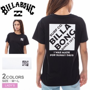 ビラボン 半袖Tシャツ レディース SQUARE LOGO TEE Ｔシャツ ブラック 黒 ホワイト 白 BILLABONG BE013201 トップス 半袖 Tシャツ クルー
