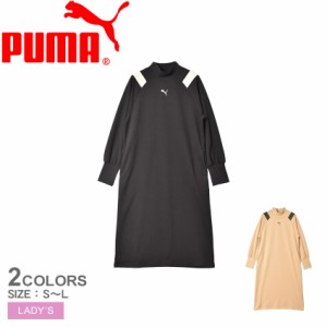 プーマ ワンピース レディース モーション ロング ドレス ブラック 黒 ベージュ PUMA 677703 トップス 長袖 オールインワン ロング ワン