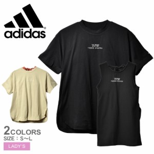 【ゆうパケット可】アディダス 半袖Tシャツ レディース PRSVE レイヤードTシャツ ブラック 黒 オレンジ ベージュ ADIDAS QU172 tシャツ 