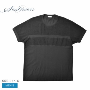 シーグリーン 半袖Tシャツ メンズ パイル ボーダー ショートスリーブTシャツ ブラック 黒 SEAGREEN MSEA22S8268-M トップス カットソー 