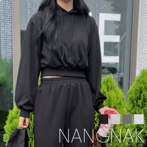 ナンナック パーカー レディース クロップパーカートレーナー ブラック 黒 グレー NANGNAK NN-0028 韓国 韓国ファッション トップス パー