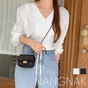 ナンナック 長袖シャツ レディース シースルーシャツ ホワイト 白 ブラック 黒 NANGNAK NN-0030 韓国 韓国ファッション トップス カット