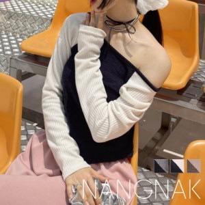 ナンナック 長袖Tシャツ レディース ハイショク L／S TEE ブラック 黒 ネイビー 紺 NANGNAK NN-0031 韓国 韓国ファッション トップス カ