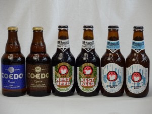 クラフトビールパーティ6本セット コエドKyara333ml　コエドRuri333ml 常陸野ネストアンバーエール330ml×2本 常陸野ネストホワイトエー