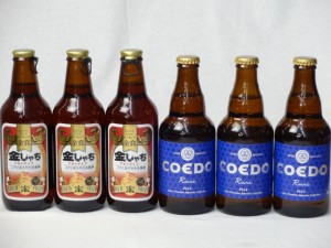 クラフトビールパーティ6本セット　金しゃちアルト330ml×3本　コエドRuri333ml×3本