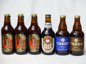 クラフトビールパーティ6本セット　名古屋赤味噌ラガー330ml×3本　常陸野ネストアンバーエール330ml　コエドKyara333ml　コエドRuri333m