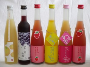 果実リキュール6本セット 紀州産 南高梅使用ブルーベリー梅酒 500ml（和歌山）・小野屋酒造 小野屋のゆず 500ml（大分県