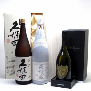 セレクションSAKE福袋3本セット(久保田萬寿純米大吟醸1800ml 芋焼酎森伊蔵1800ml桐箱入り ドンペリニヨン　ギフト箱付　白 正規輸入品750