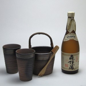 豪華酒器セット陶芸作家　安藤嘉規作（本格芋焼酎　森伊蔵720ml）焼酎ギフト