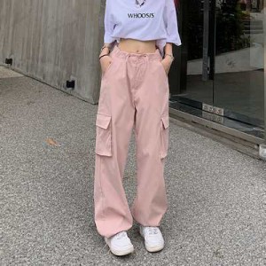 韓国ファッションズボン レトロなカーゴパンツ ゆったりプリーツ ストレート足束カジュアルワイドパンツ学生20代