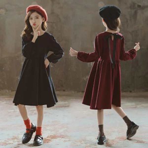 ワンピース 長袖 女の子 Aライン リル キッズ 韓国子供服 子ども服 春 冬 ロング丈ワンピース 子供服 キッズ ジュニア 子供 こども ジ