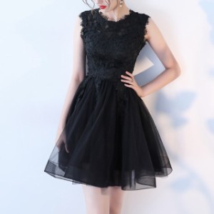 韓国 パーティードレス 黒 ミニドレス フレアスカート リトルブラックドレス チュールドレス 結婚式 お呼ばれドレス 20代 大きいサイズ