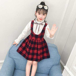 韓国子供服 サロべットワンピース+Ｔシャツ 女の子 入学式 チェック柄 ２点セット 入学式 ドレス セット 新作 パーティー 送料無料