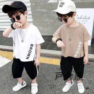 子供服セットアップ 夏男の子子供ジャージキッズ 韓国子供服ジュニア 上下セット 半袖Tシャツ七分丈パンツベビー服男児おしゃれ通学着通