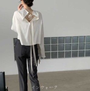 レディース 2カラー ブラウス シャツ トップス バックリボン シフォン 長袖 肌見せ 大人可愛い ママコーデ ママファッション 韓国