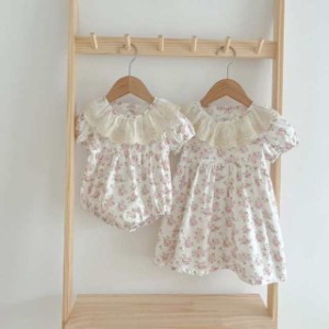 ベビー服 ワンピース 半袖 フリル フラワー 花柄 子供服 女の子 ドレス 夏 春秋 プリンセス風 幼児 出産祝い 誕生日 ドレス チュニック