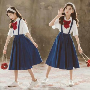 韓国 子供服 セットアップ 学生 キッズ シャツ+サスペンダースカート 子供 スーツキッズ ベビー マタニティ キッズファッション スーツ