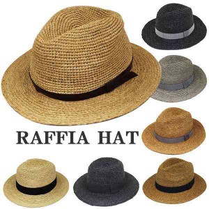 大きいサイズ ラフィア 帽子 中折れ パナマ帽 ストローハット 麦わら帽子 ラフィアハット ベルト リボン UVカット メンズ レディース 春 