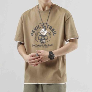 tシャツ メンズ 半袖 裾切り替え プリント キャラクター 大きいサイズ 文字 カレッジ カジュアル ストリート 黒