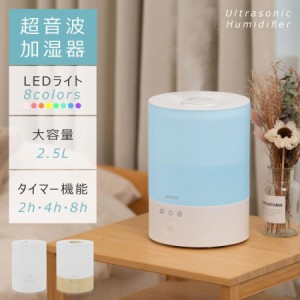 超音波 加湿器 卓上 2.5L 上部給水 3段階調節 吹出し口360°回転 タイマー 自動停止機能 大容量 小型 アロマ対応 おしゃれ 静音 省エネ L