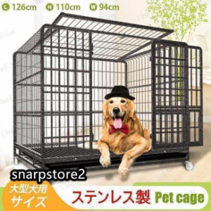 ペットケージ 鉄製 犬檻 犬小屋 ケージ ペットサークル ドッグケージ ペットフェンス 大型 中型犬用 ペット用品 ダブルドア キャスター付