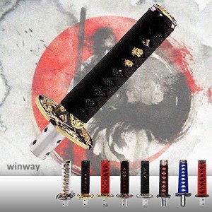 日本刀シフトノブ 武士刀ギアノブ 日本刀型 和風 AT MT カスタム 4種類アダプター付き (白赤)