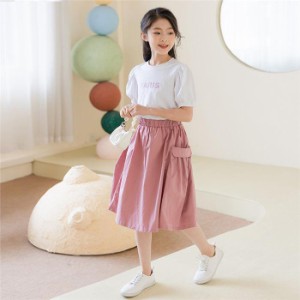 キッズ セットアップ 女の子 2点セット 子供服 子ども服 子供 セットアップ 半袖 Tシャツ ロングスカート Aライン カジュアルセット