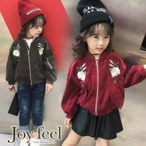 韓国子供服 ベルベット ジャケット MA1 ベロア 刺繍 アウター キッズ 女の子