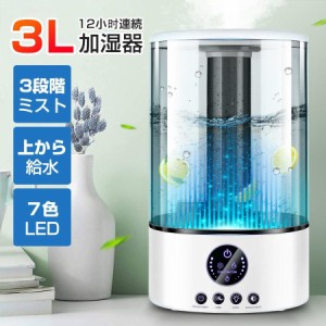 加湿器 おしゃれ 超音波加湿器 7色LED 2つ噴霧口 卓上 次亜塩素酸水対応 アロマ 除菌 3.0L 大容量 タッチセンサー 静音 省エネ 節電 エコ