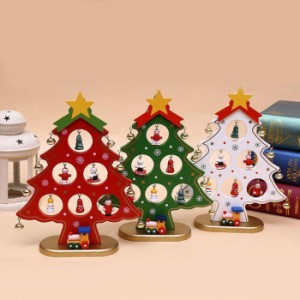 ミニ クリスマス ツリー 卓上 木製 サンタ 雪だるま 玩具 飾り オーナメント