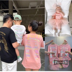 親子 ペアルック ベビー カバオール チュールワンピ 親子コーデ 親子ペア Tシャツ 半袖 トップス 親子お揃い 夏 パパ ママ キッズ レディ